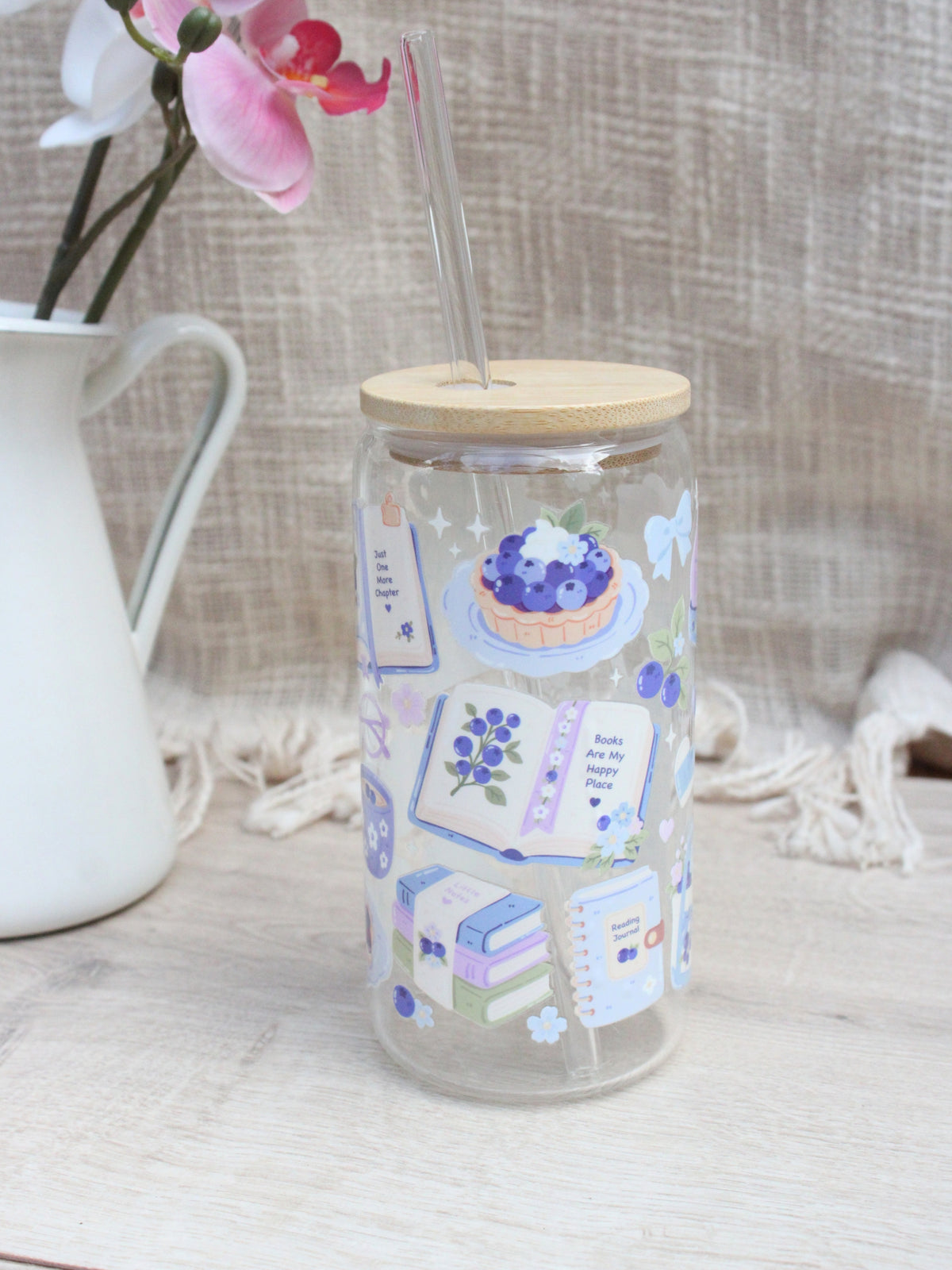 “Blueberry Book Club” Glass Cup