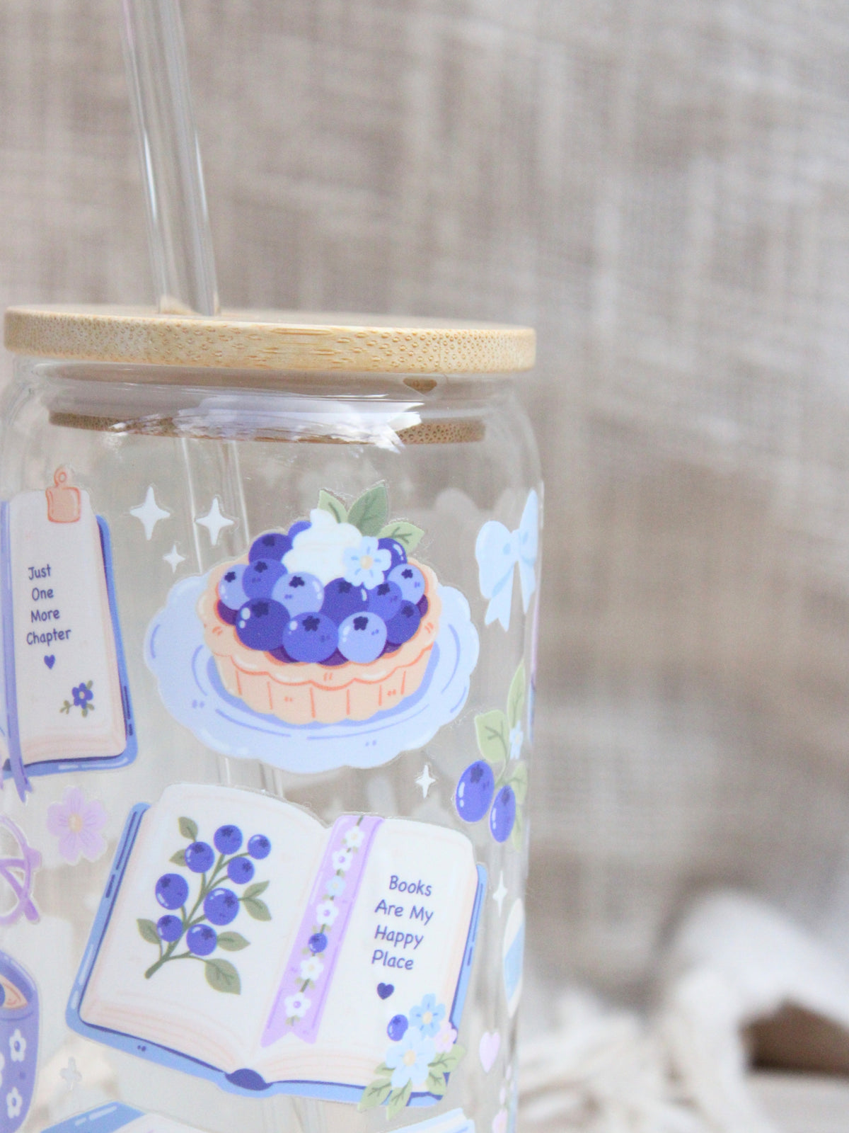 “Blueberry Book Club” Glass Cup