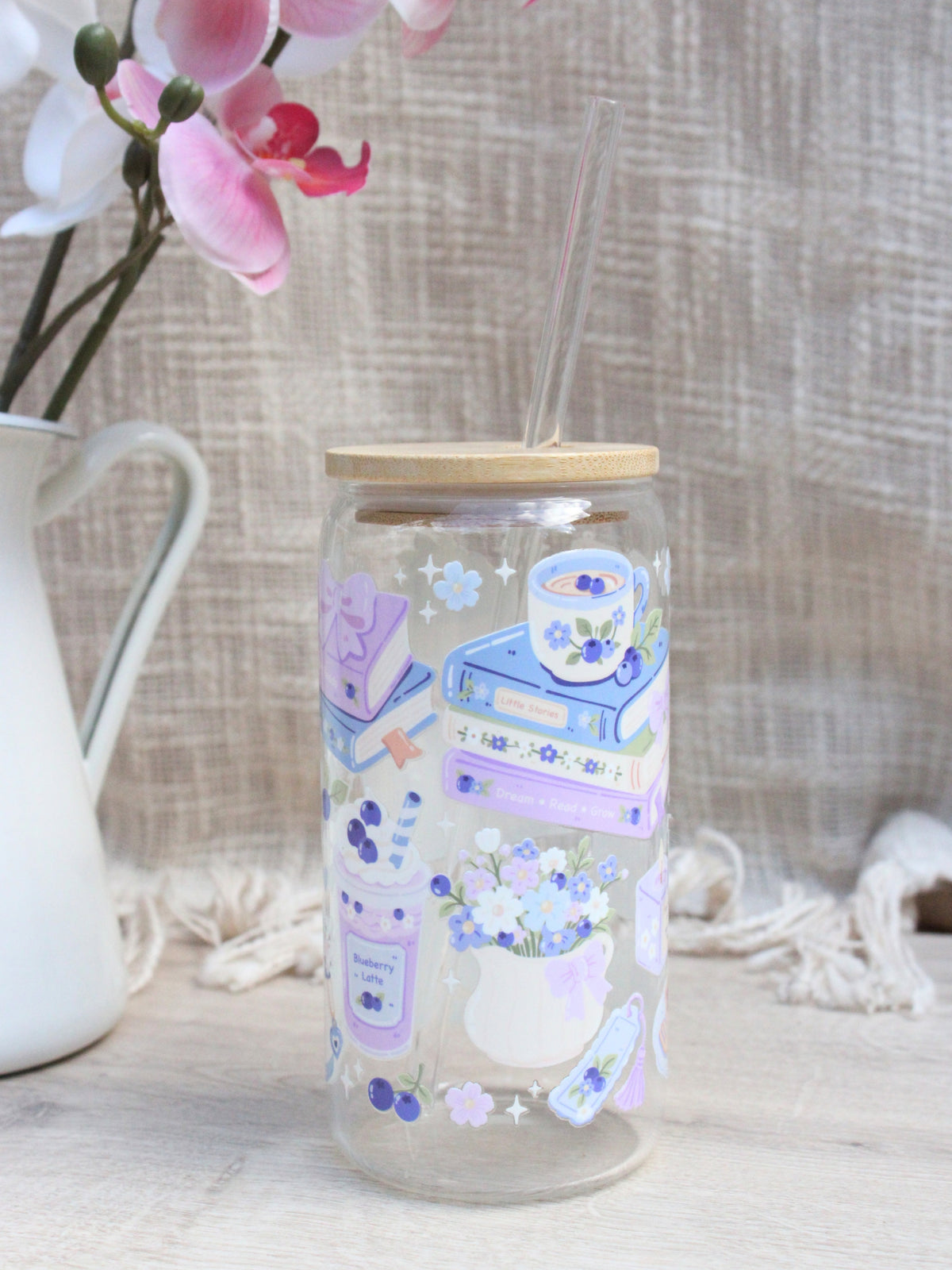 “Blueberry Book Club” Glass Cup
