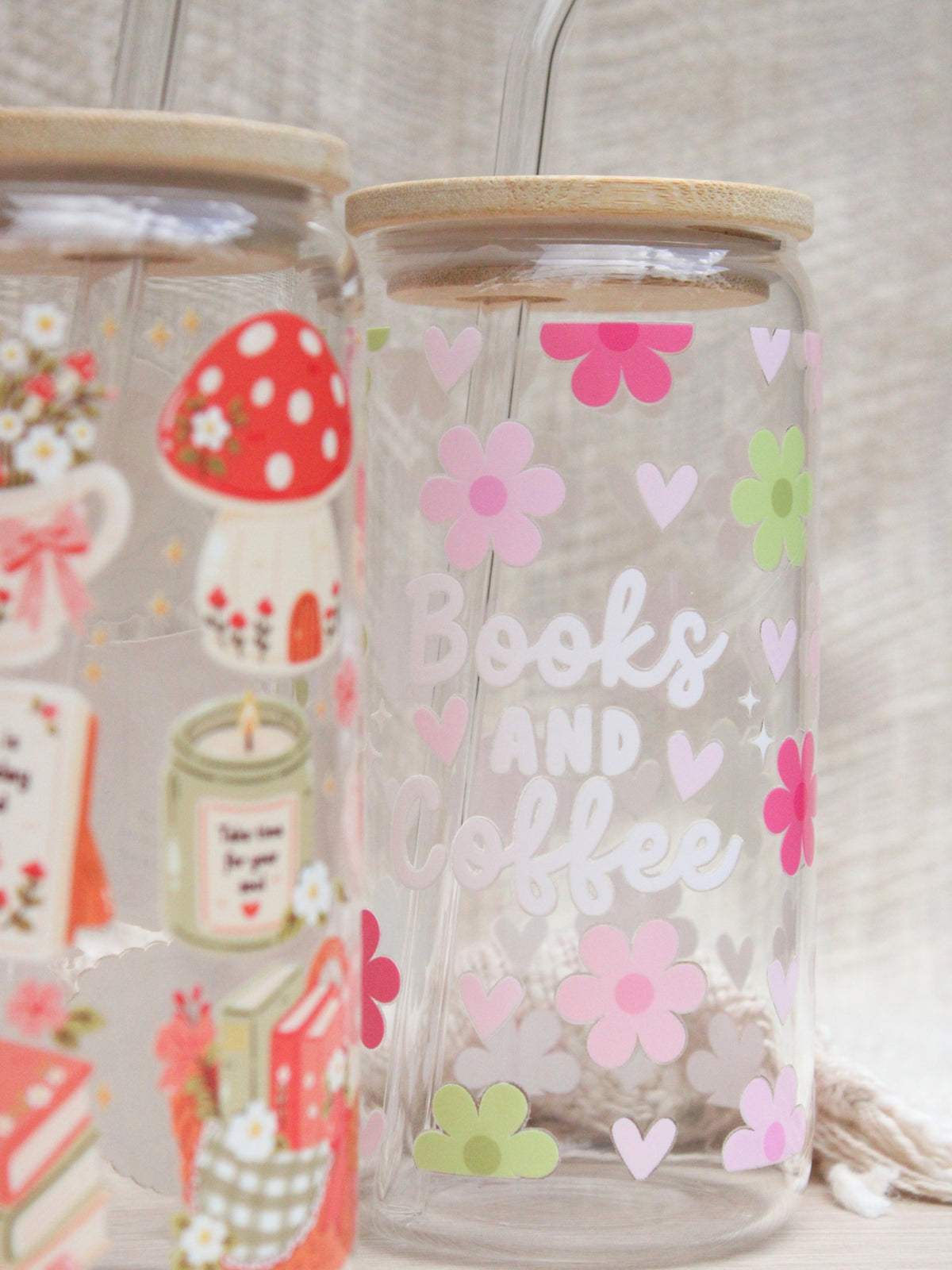 “Blooming Bookworm” Glass Cup