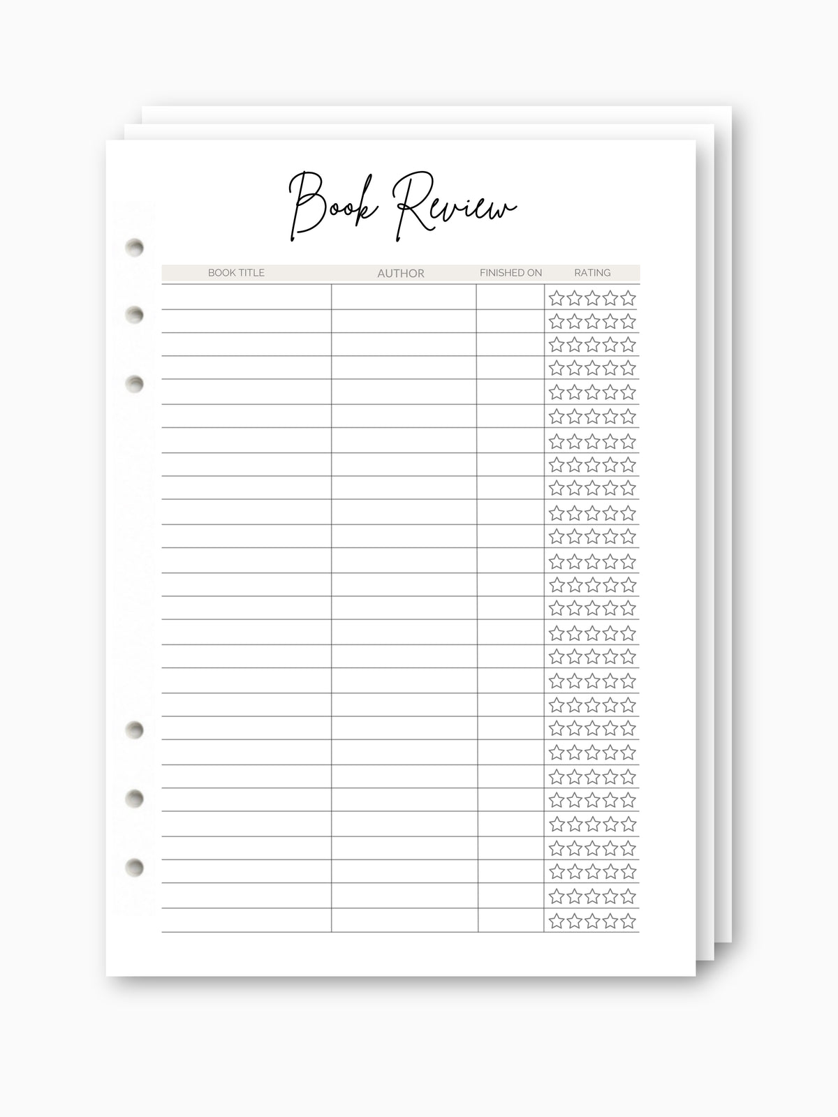 Lose Insert "Book Review Log"