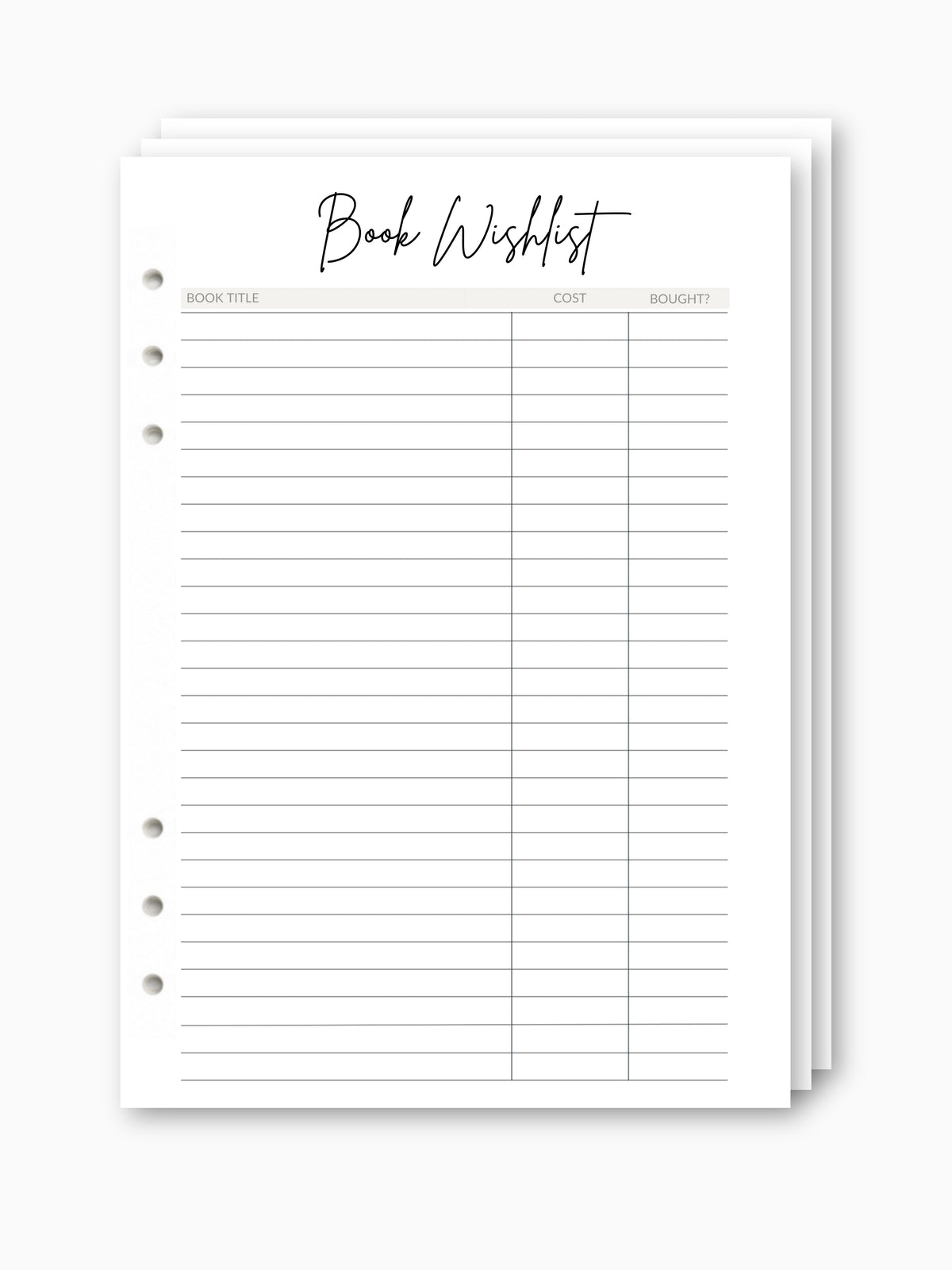 Lose Insert "Book Wishlist"