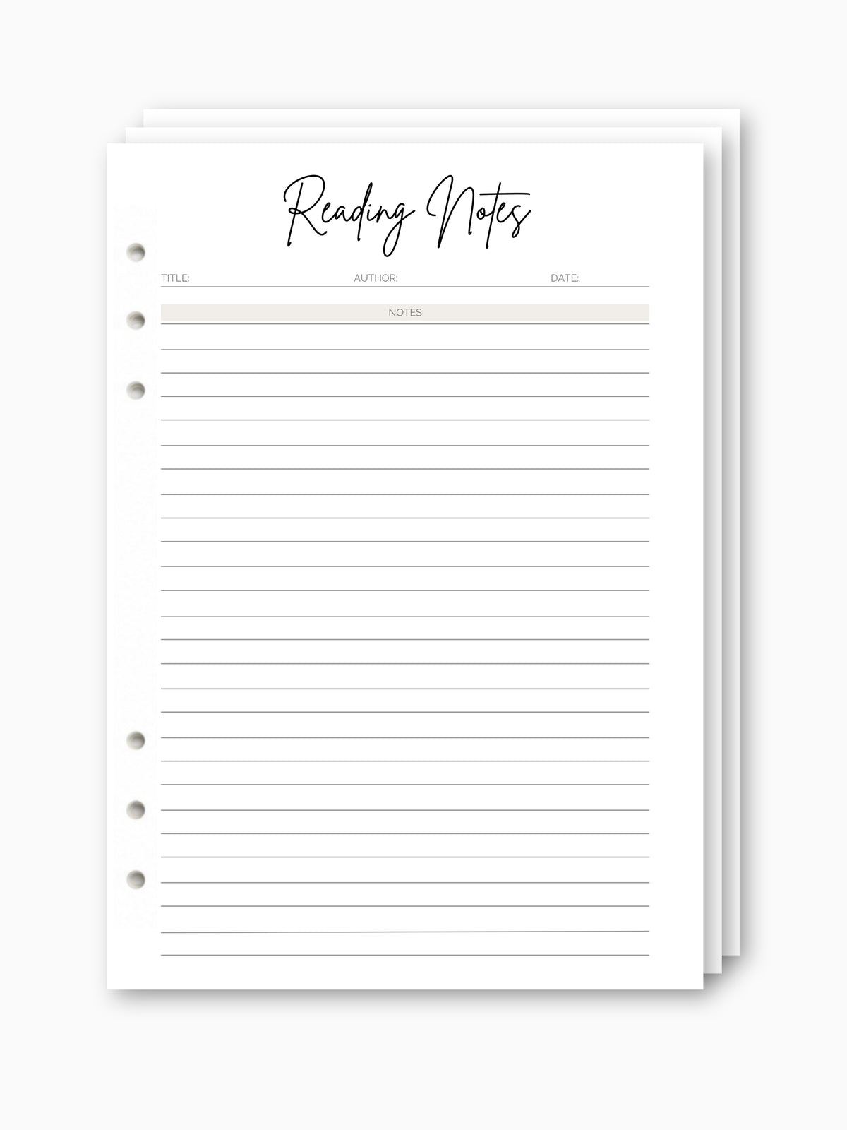 Lose Insert "Reading Notes"